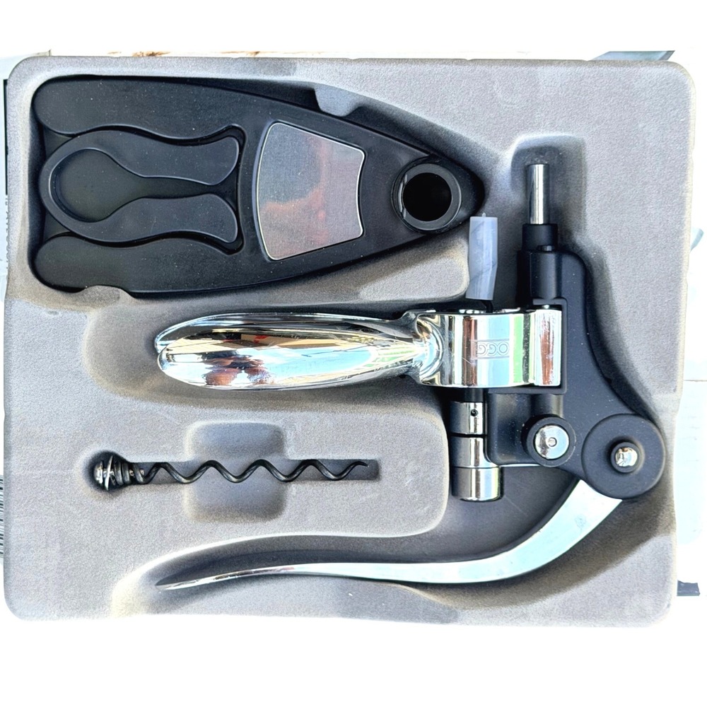 Oggi Executive Wine Bottle Corkscrew Set Silver Zinc Alloy Lever Foil Cutter New